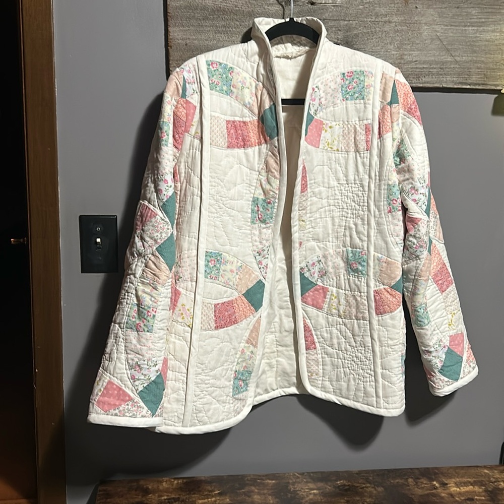 Vintage Upcycle Reworked Wedding Rings Quilt Jacket Coat 90’s